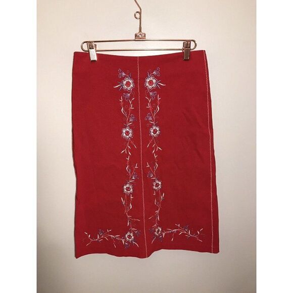 Poleci Embroidered Skirt Womens Size 0 Stretch Bohemian Floral Red Made In USA - Picture 2 of 6